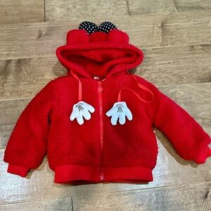 H.Z.M. Girls Minnie Mouse Sherpa Hooded Jacket Red Size 6 EUC Cute Girly Cozy